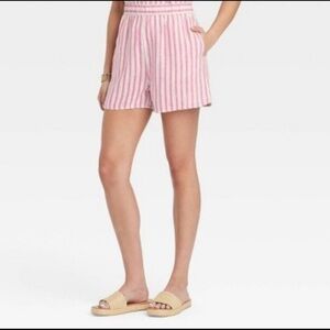 UNIVERSAL THREAD HIGH RISE PULL ON LINEN SHORTS VERTICAL PINK STRIPED SMALL NEW